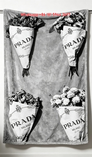 Prada Black and White Floral Bouquet Print Flannel Blanket IMG_2807